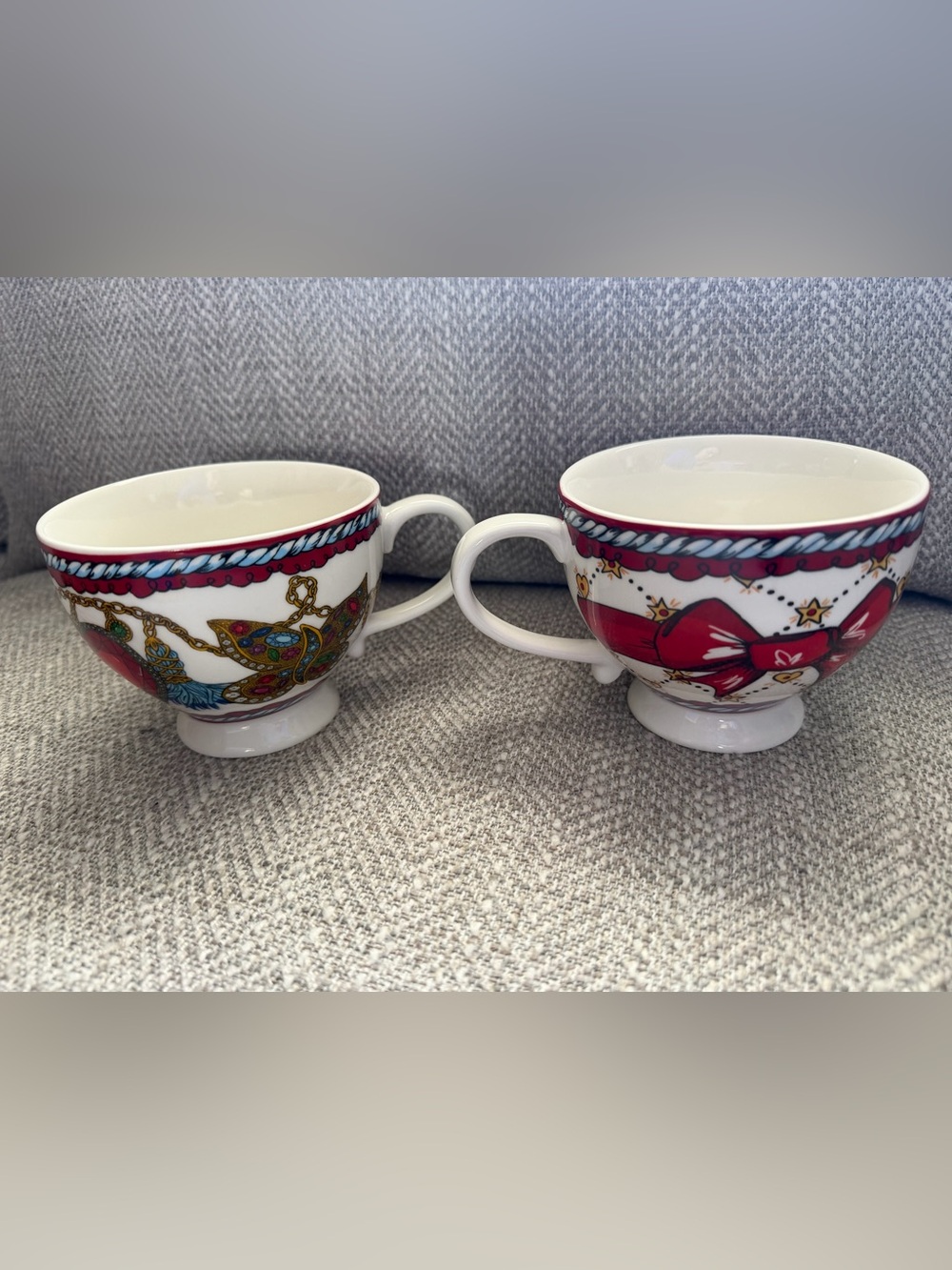 Brighton White Ceramic Mugs with Multicolored Jeweled Chain/ LoveMotif